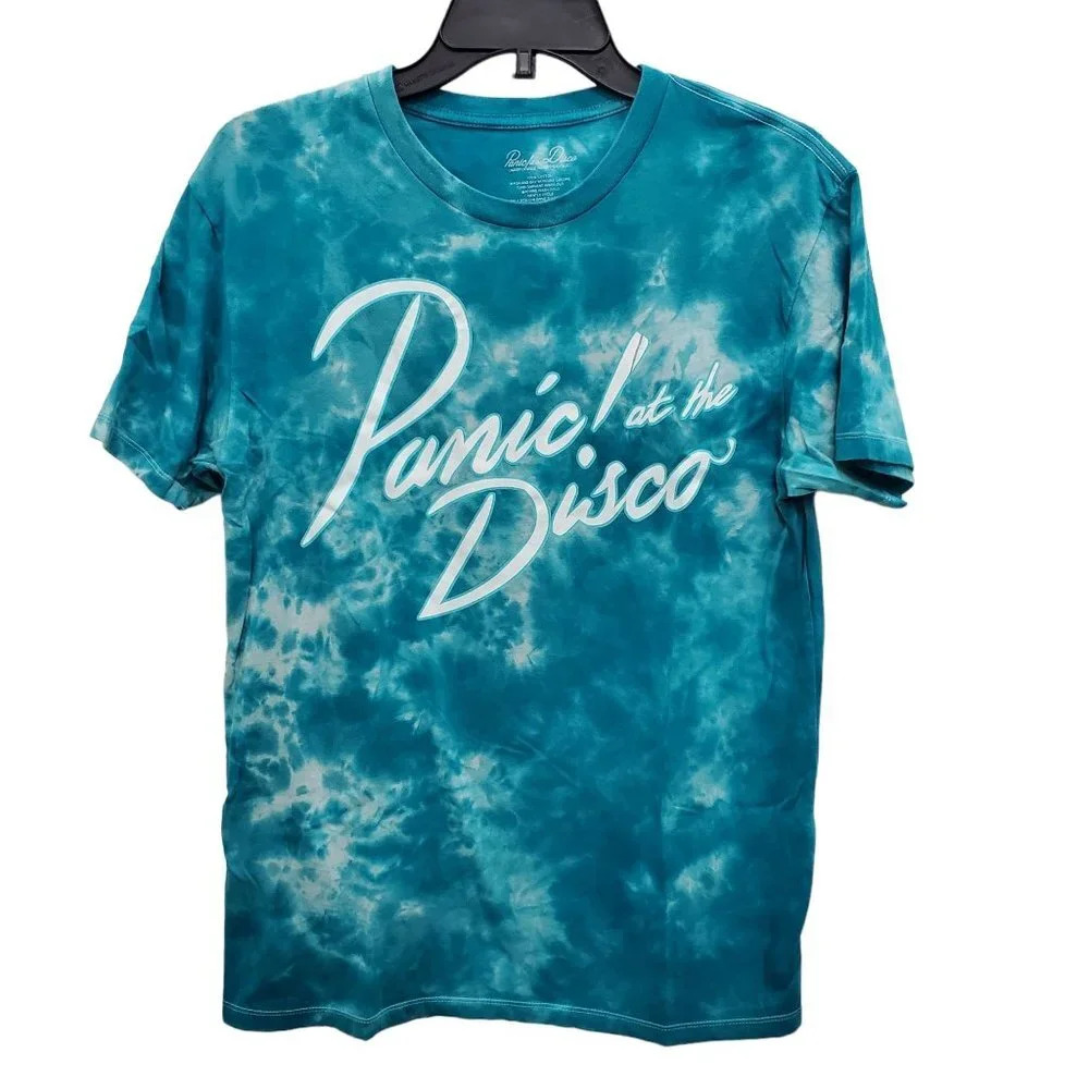 Panic! At the Disco Turquoise White Tie Dye Logo Spell Out Band Tee Unisex Sz M‎